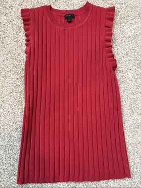 Ann Taylor Factory Ribbed Ruffle Sleeve Tank - Red